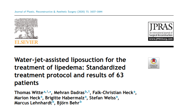 Artikel über wasserstrahlassistierte Fettabsaugung zur Behandlung von Lipödem, veröffentlicht im Journal of Plastic, Reconstructive & Aesthetic Surgery, zeigt standardisierten Behandlungsprotokoll und Ergebnisse von 63 Patienten.