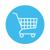 Einkaufswagen-Symbol auf blauem Hintergrund, ideal für Online-Shops und E-Commerce-Websites.
